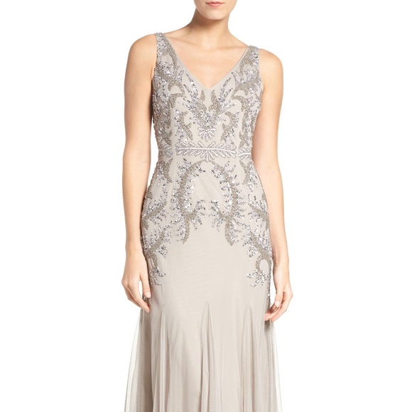New Adrianna Papell beaded embroidered v-neck gown - Picture 6 of 10